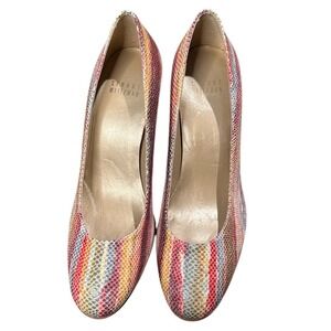 Stuart‎ Weitzman Multicolor Snakeskin Leather Round Toe Heels Pumps